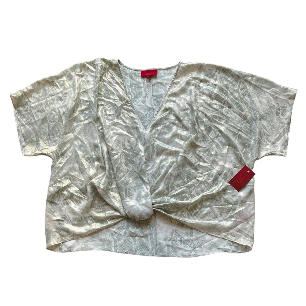 NWT‎ Jennifer Lopez Women's Size XL V-Neck Metallic Snake Skin Green White Tunic